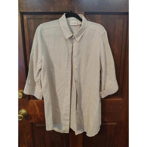 Chico's Tops - Chico's beige Button Blouse 100% Linen Large (2)